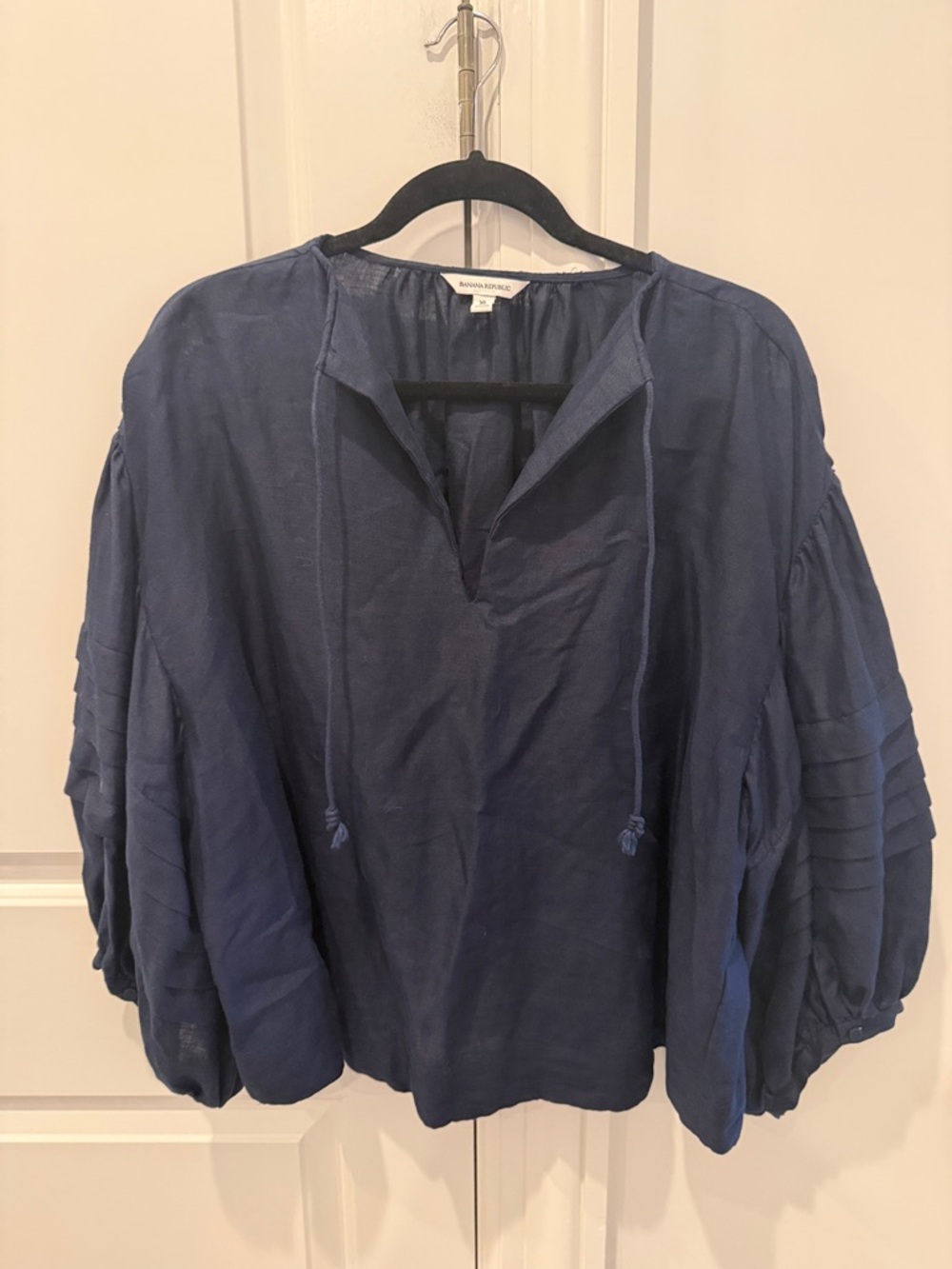 Banana Republic Navy Gauze Peasant Top
